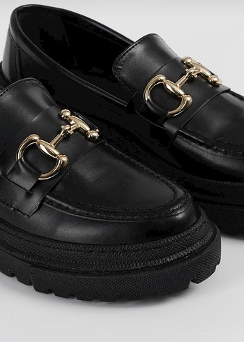 Tokalı Siyah Yılan Derisi Desenli Platform Topuklu Kadın Loafer - Görsel 4