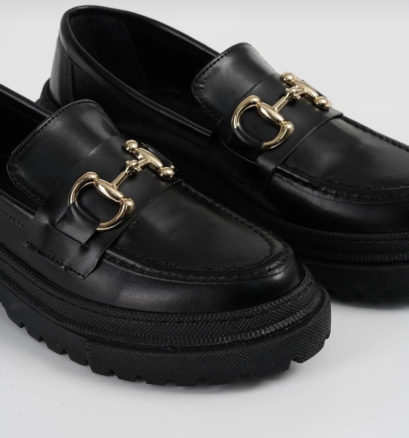 Tokalı Siyah Yılan Derisi Desenli Platform Topuklu Kadın Loafer - Görsel 4