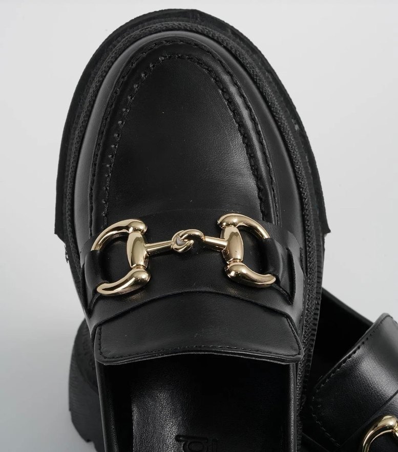 Tokalı Siyah Yılan Derisi Desenli Platform Topuklu Kadın Loafer - Görsel 5