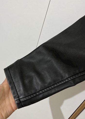 Siyah Deri Kadın Biker Ceket - Görsel 6