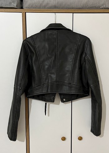 Siyah Deri Kadın Biker Ceket - Görsel 5