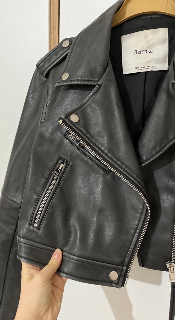 Siyah Deri Kadın Biker Ceket - Görsel 4