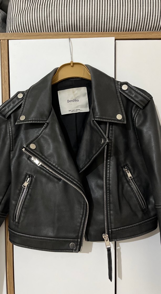 Siyah Deri Kadın Biker Ceket - Görsel 2