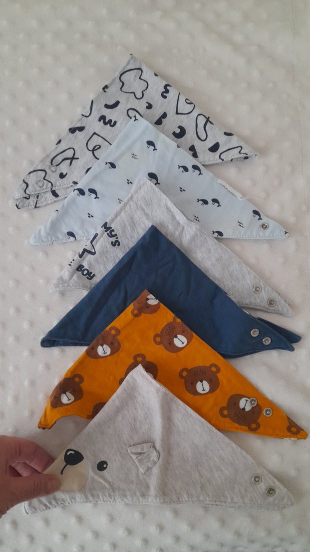 Mavi ve Gri Baskılı Bebek Önlükleri - Görsel 4