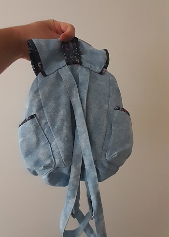 Pastel Mavi Baskılı Kot Sırt Çantası - Görsel 3