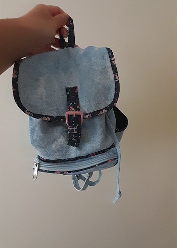 Pastel Mavi Baskılı Kot Sırt Çantası - Görsel 2