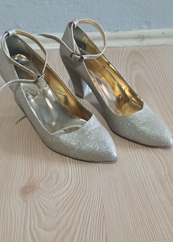 Gri Simli Stiletto Topuklu Kadın Abiye Ayakkabı - Görsel 2