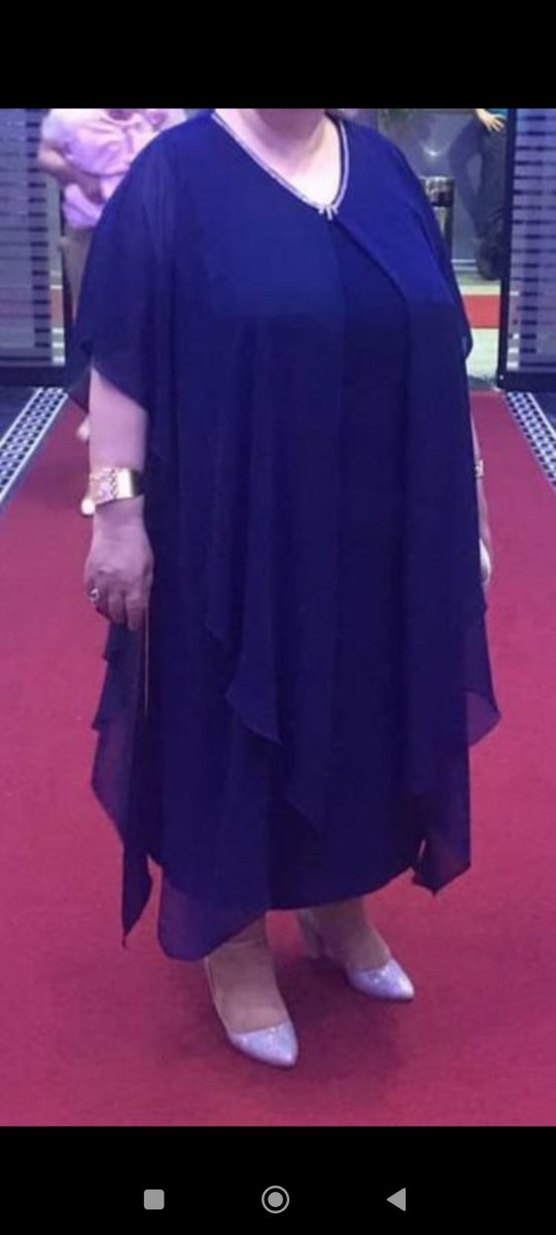 Lacivert V Yaka Midi Kadın Elbise - Görsel 3