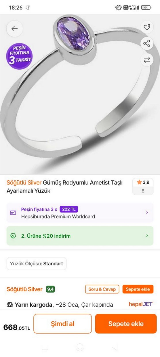 Minimalist Mor Taşlı Kadın Yüzük - Görsel 2