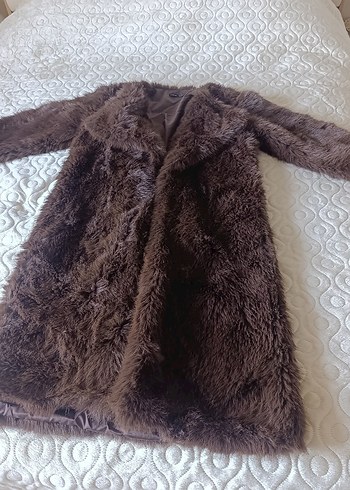 Kahverengi Uzun Peluş Kadın kürk - Görsel 3