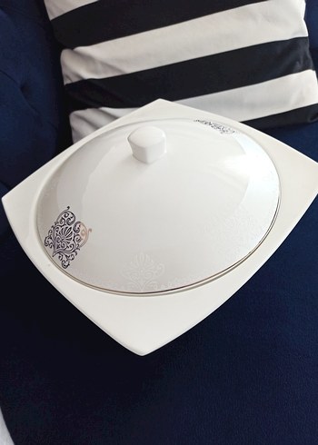 Beden Beyaz Baskılı Klasik Kapaklı Servis Tabağı ( 0 tl )
