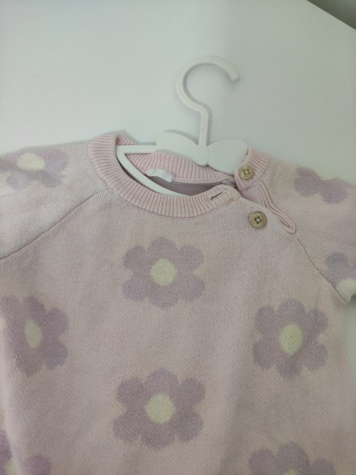 Pembe Çiçekli Örgü Bebek Takımı - Görsel 3