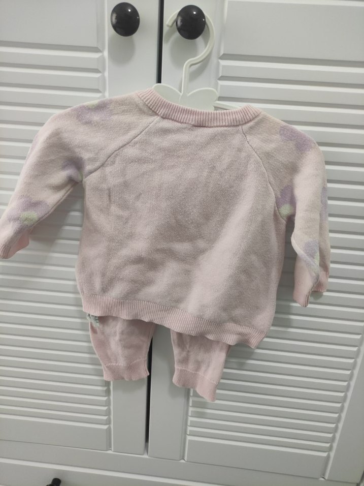 Pembe Çiçekli Örgü Bebek Takımı - Görsel 2