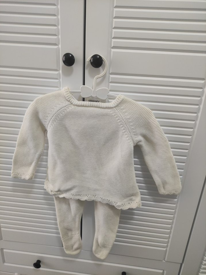 Bebek Kız Beyaz Örgü Takım Uzun Kollu - Görsel 2