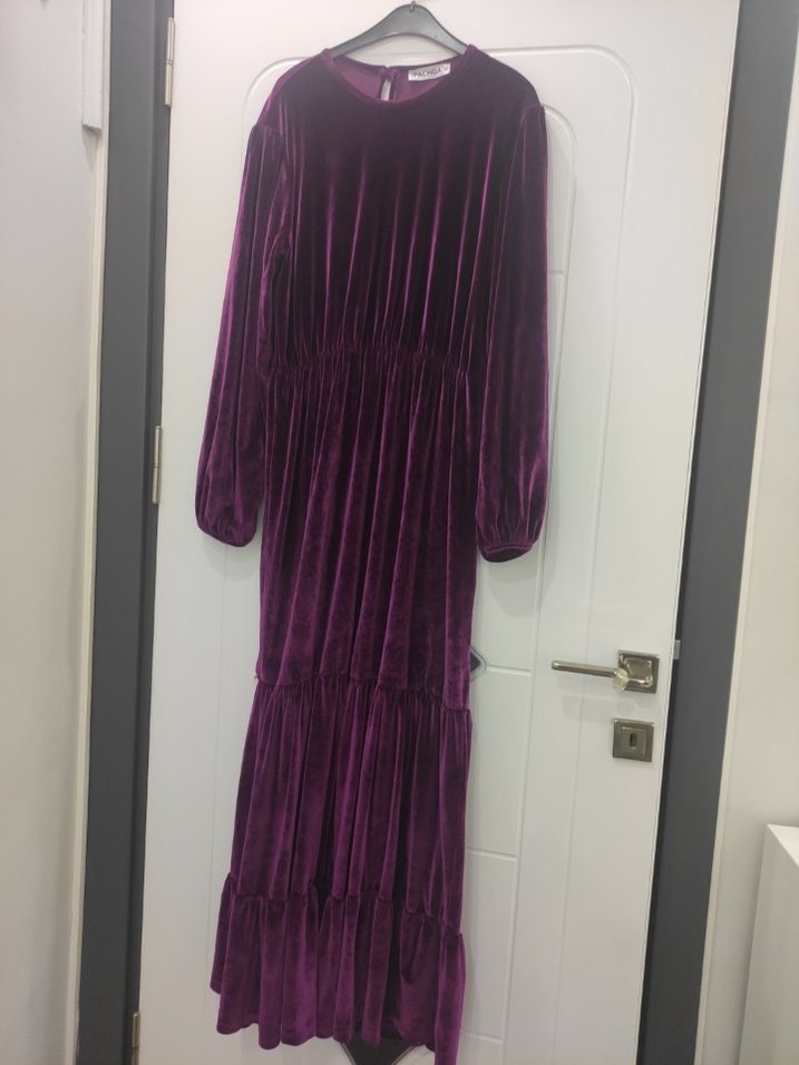 kadife uzun elbise - Görsel 3