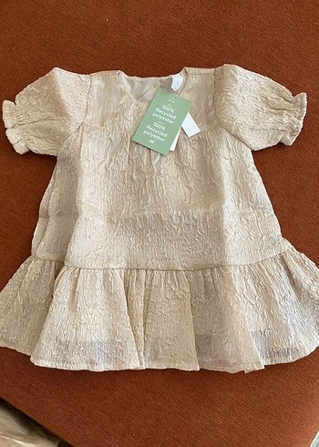 Bej Kız Çocuk Keten Elbise - Görsel 4