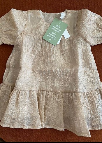 Bej Kız Çocuk Keten Elbise - Görsel 2