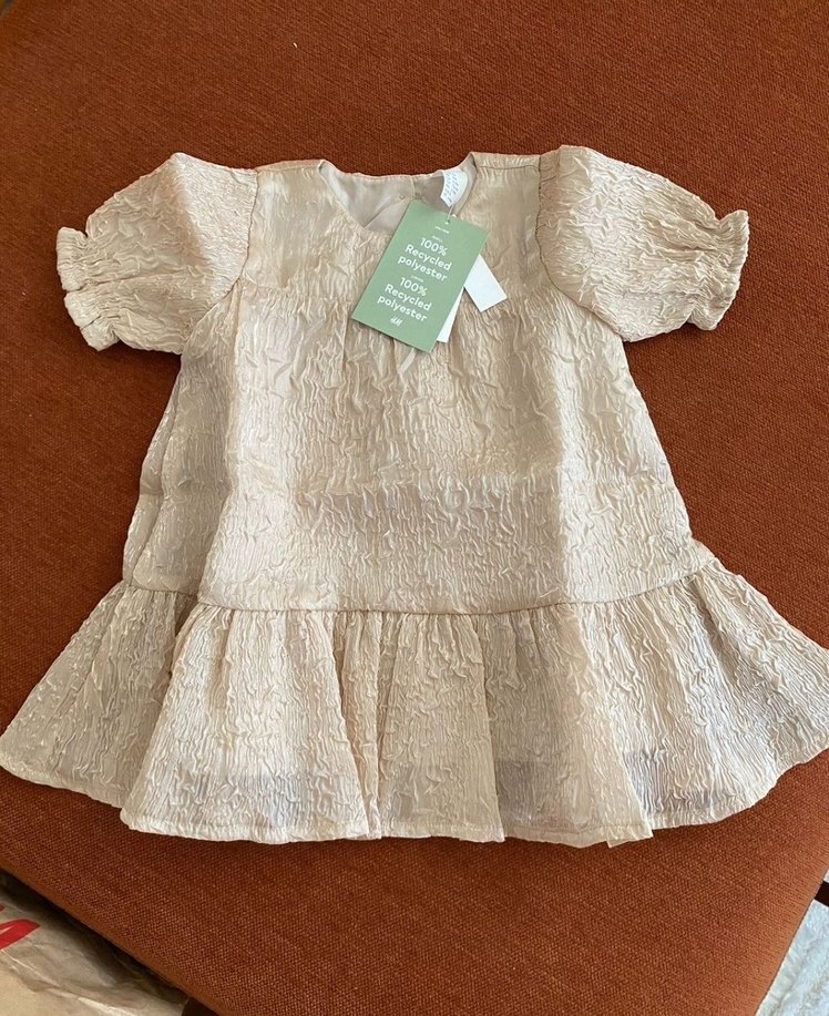 Bej Kız Çocuk Keten Elbise - Görsel 4