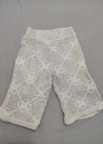 Kız Çocuk Beyaz Dantel İşlemeli Bohem Pantolon - Görsel 2