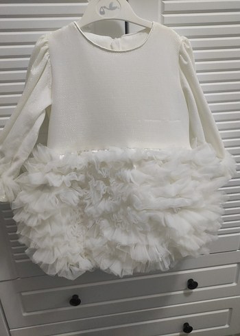 Beyaz Kız Çocuk Fırfırlı Elbise - Görsel 6