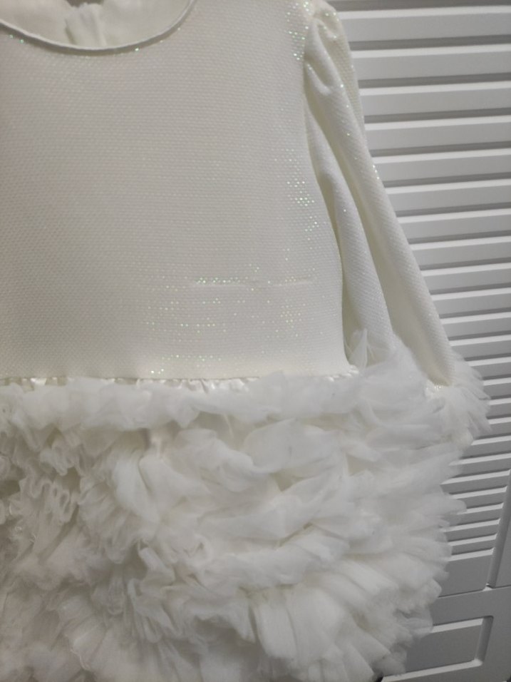 Beyaz Kız Çocuk Fırfırlı Elbise - Görsel 2