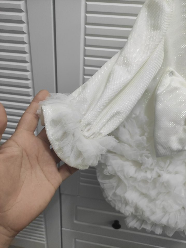 Beyaz Kız Çocuk Fırfırlı Elbise - Görsel 5