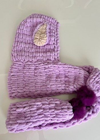 Mor Örgü Çocuk Atkılı Bere - Görsel 2