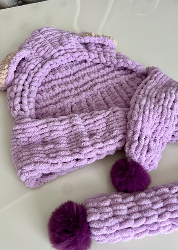 Mor Örgü Çocuk Atkılı Bere - Görsel 4