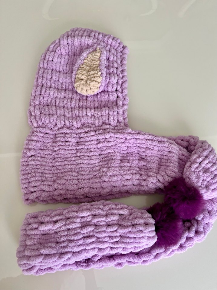 Mor Örgü Çocuk Atkılı Bere - Görsel 2