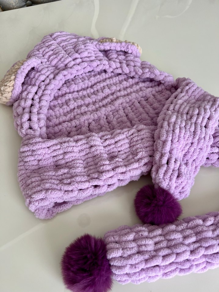 Mor Örgü Çocuk Atkılı Bere - Görsel 4