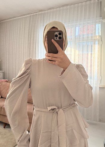 Bej Uzun Kollu Salaş Elbise - Görsel 2