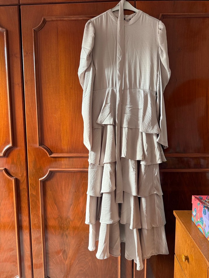 Bej Uzun Kollu Salaş Elbise - Görsel 5