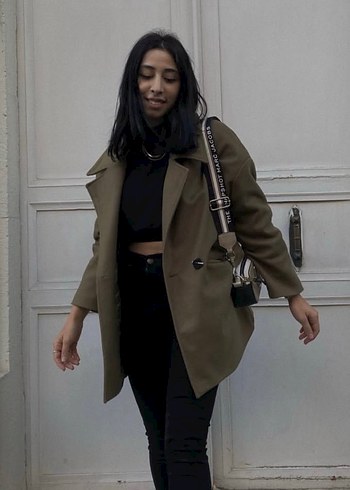 Haki yeşil kısa kaşe kaban - Görsel 2