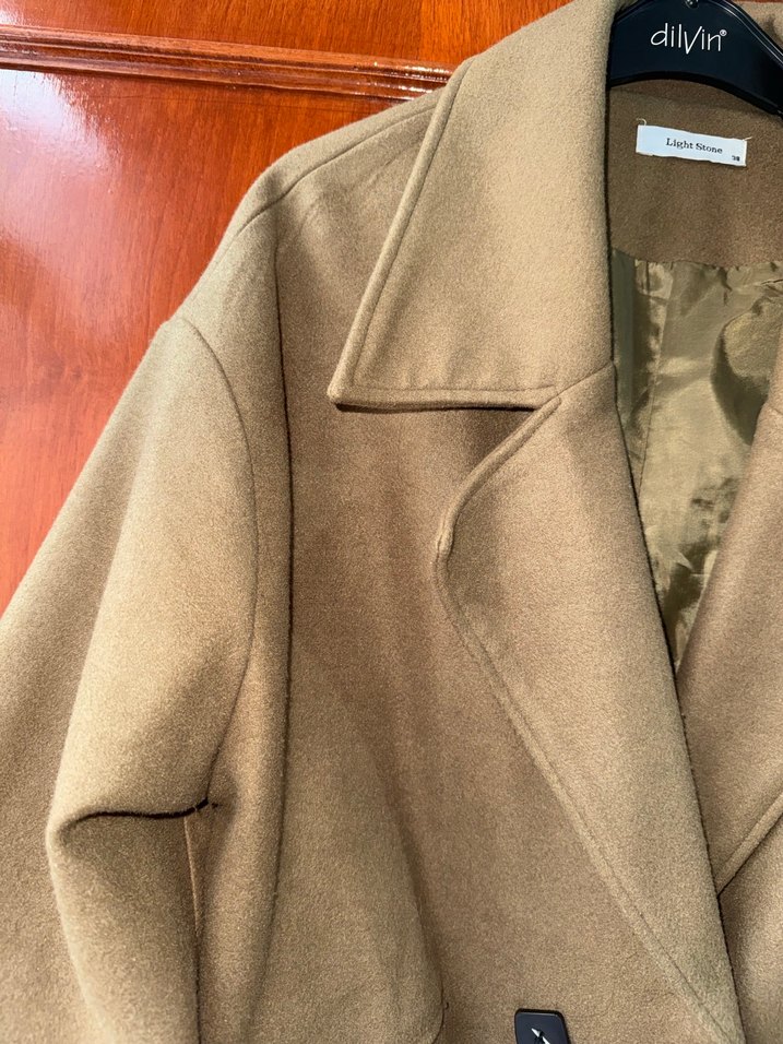 Haki yeşil kısa kaşe kaban - Görsel 5