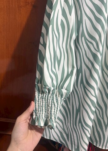 Yeşil Zebra Desenli Uzun Kollu Bohem Tunik - Görsel 3