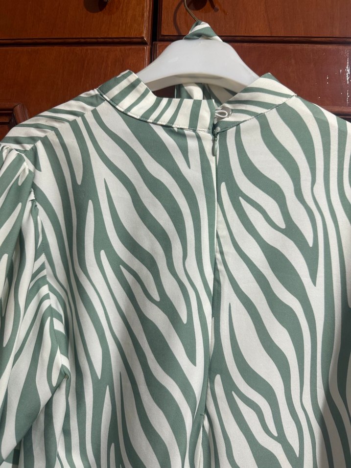 Yeşil Zebra Desenli Uzun Kollu Bohem Tunik - Görsel 5