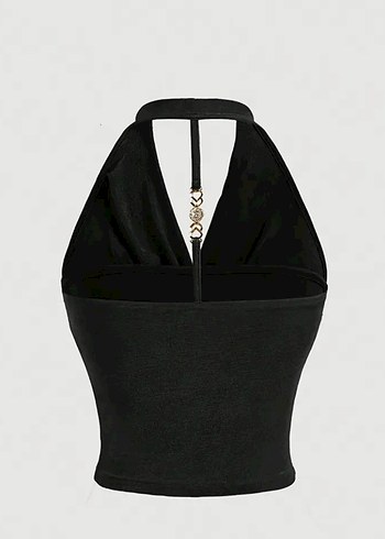 Zincir Detaylı Siyah Gotik Body Sırt Dekolteli - Görsel 2