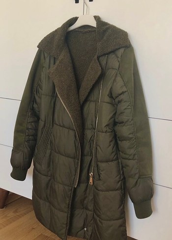 Gri Detaylı Yeşil Kadın Kışlık Mont - Görsel 3