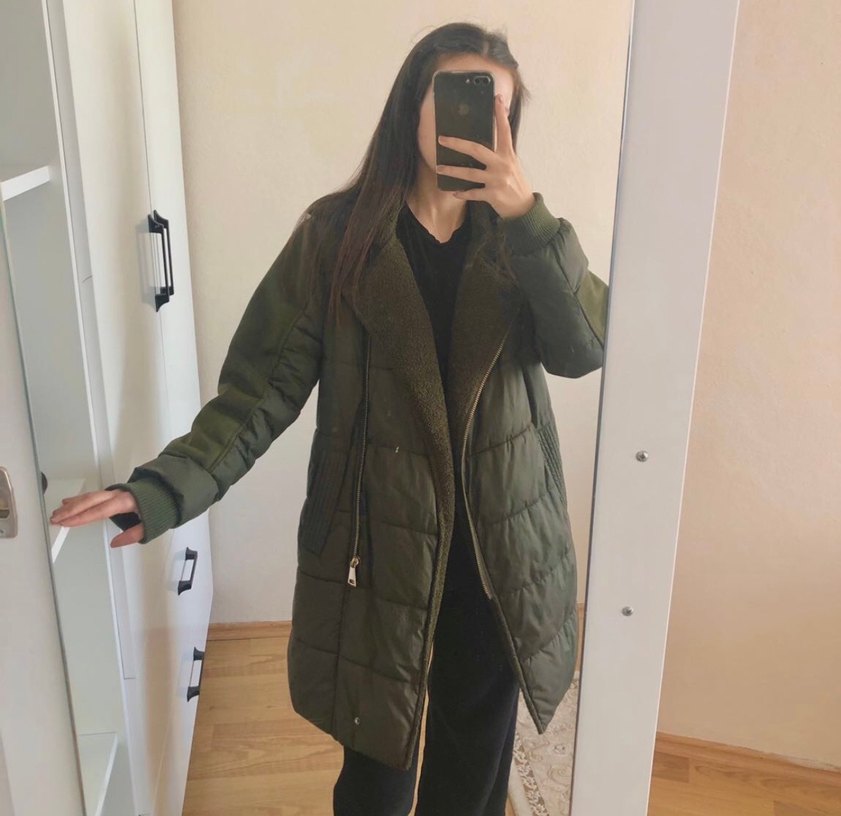 Gri Detaylı Yeşil Kadın Kışlık Mont - Görsel 2