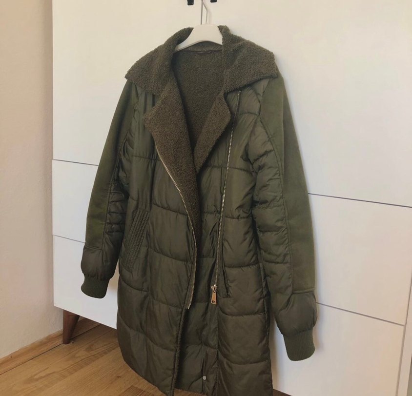 Gri Detaylı Yeşil Kadın Kışlık Mont - Görsel 3