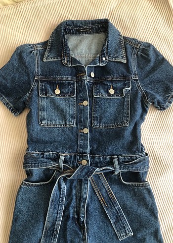 Kadın Lacivert Denim Kısa Kollu Tulum - Görsel 4