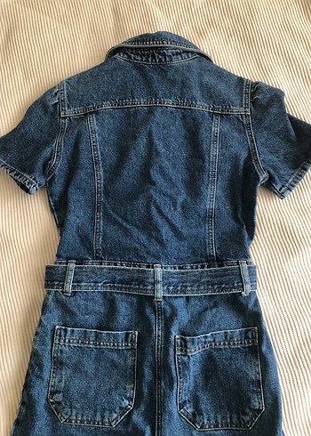 Kadın Lacivert Denim Kısa Kollu Tulum - Görsel 6