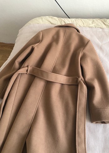 Bej Kadın Kemerli Midi Yün Kaban - Görsel 5