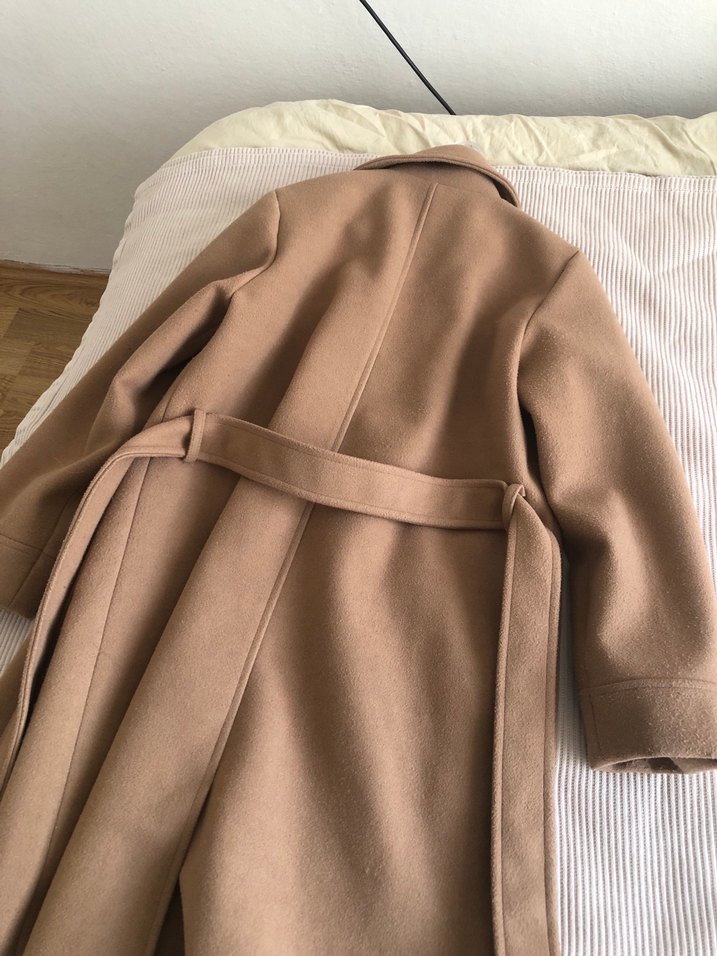 Bej Kadın Kemerli Midi Yün Kaban - Görsel 5