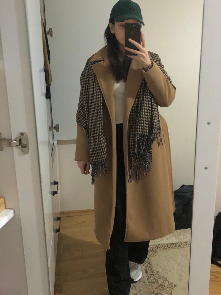 Bej Kadın Kemerli Midi Yün Kaban - Görsel 2