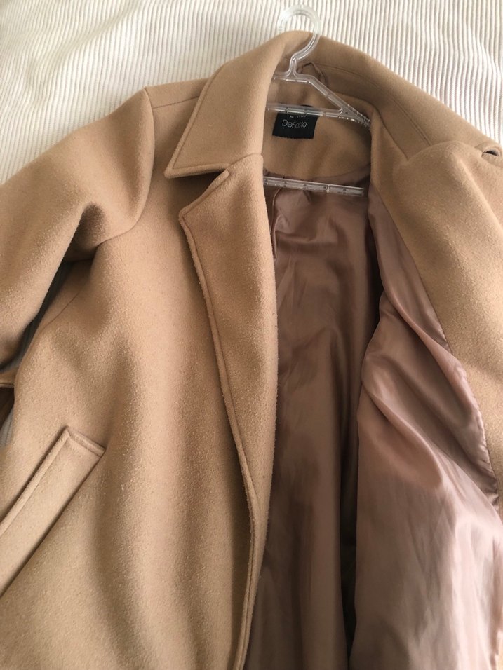 Bej Kadın Kemerli Midi Yün Kaban - Görsel 3