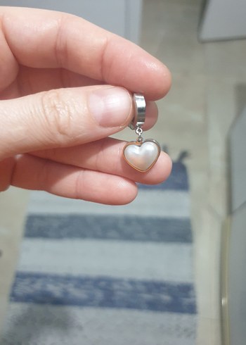 Braun Gri Boncuklu Mini Kalp Küpeler