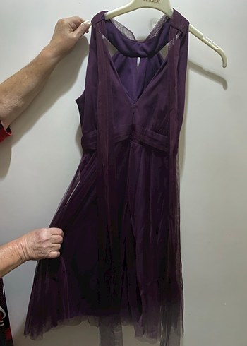 Mor Drapeli Midi Abiye Elbise - Görsel 2