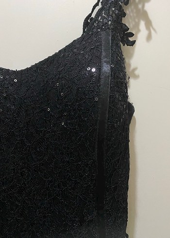 Siyah Dantel Askılı Turkuaz Midi Elbise - Görsel 3