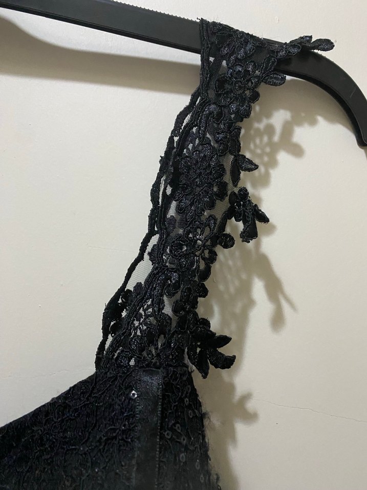 Siyah Dantel Askılı Turkuaz Midi Elbise - Görsel 4